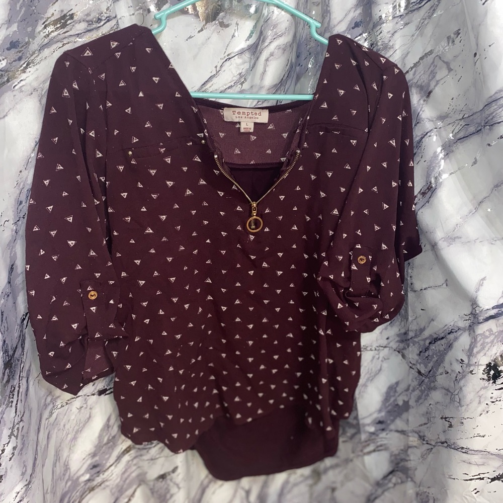 Burgundy Blouse with half zipper